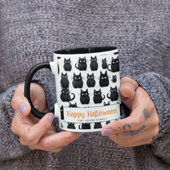 Black Cats Custom Name Happy Halloween Mug (Creator Uploaded)