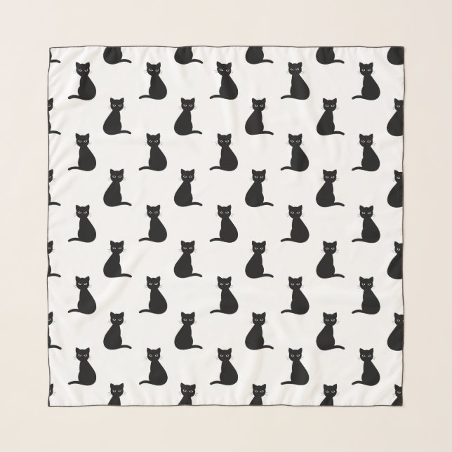 Black cats cute pattern Chiffon Scarf (Front)