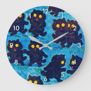 Black Cats Dancing in Moonlight, Louis Wain Large Clock