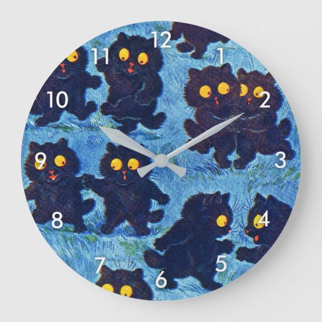 Black Cats Dancing in Moonlight, Louis Wain Large Clock (Front)