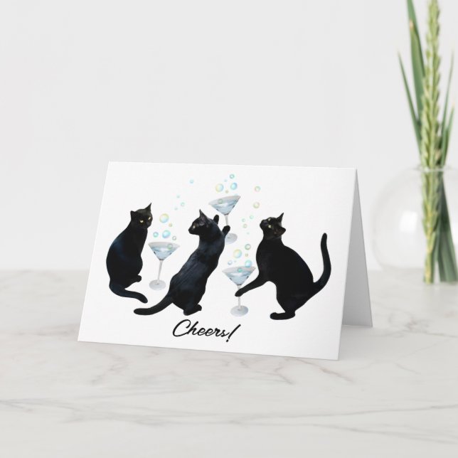 Black Cats Drinking Martinis Card (Front)