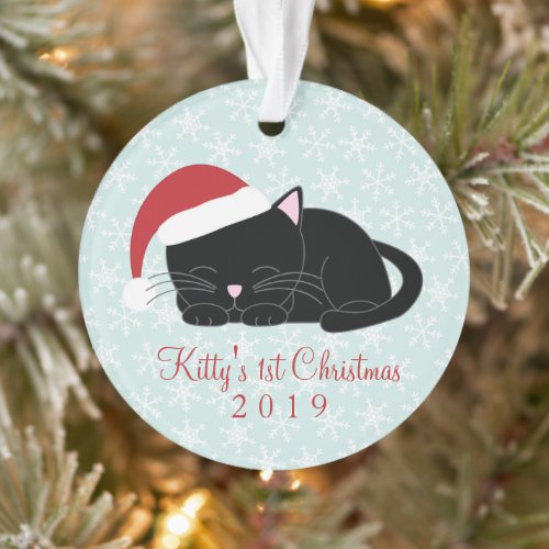 Black Cats First Christmas Photo Ornament
