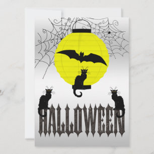Black Cats, Flying Bat & Spider Webs Invitation