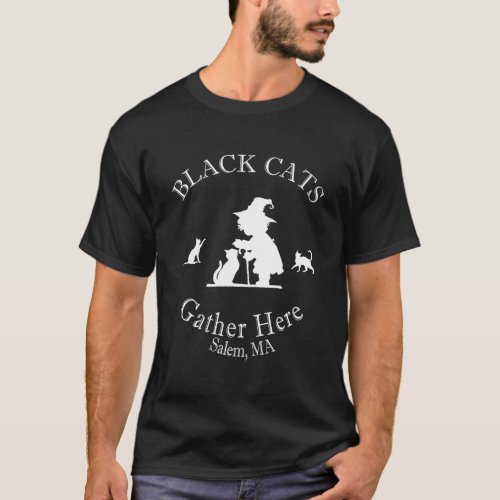 Black Cats Gather Here Salem Ma Halloween Witch Ho T_Shirt