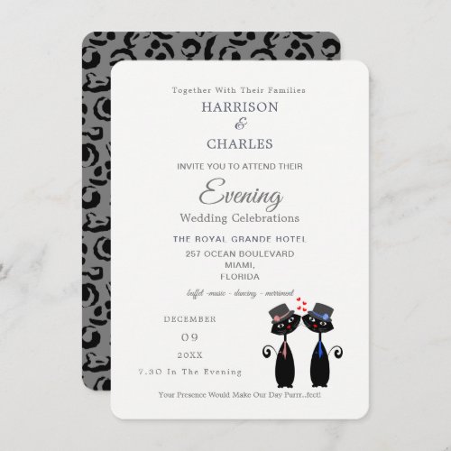 Black Cats Gay Marriage Purrrfect Evening Invitation