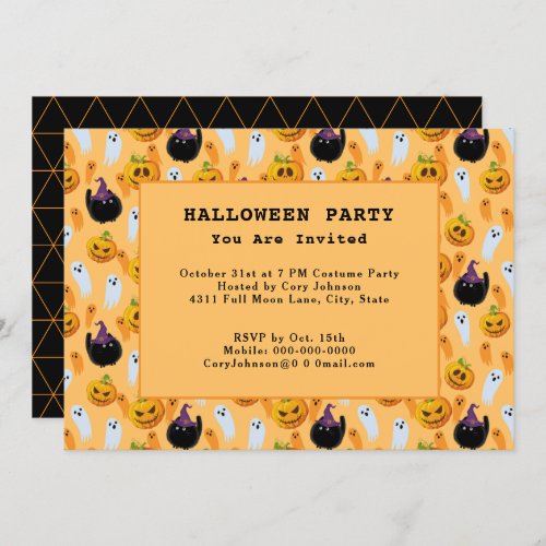 Black Cats Ghost Jack o Lanterns Halloween Party Invitation