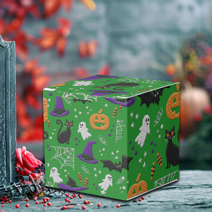 Black Cats Ghosts Bats Green Pattern Halloween Favor Boxes