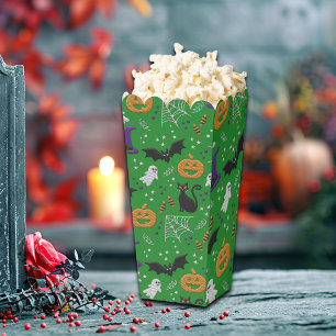 Black Cats Ghosts Bats Green Pattern Halloween Favor Boxes