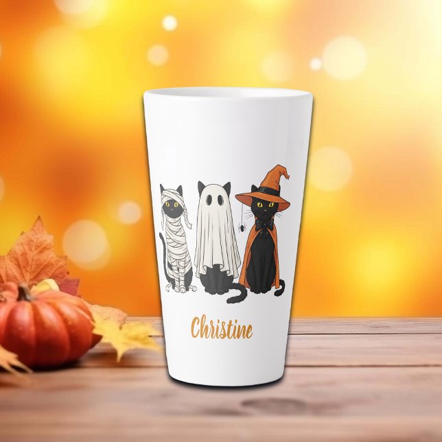 Black Cats Ghosts Halloween Latte Mug (Creator Uploaded)