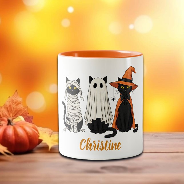 Black Cats Ghosts Halloween Two-Tone Coffee Mug (Creator Uploaded)