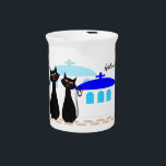 Black Cats Greek Scene Personalised Beverage Pitcher<br><div class="desc">Drinks pitcher black cats against Greek background design. You can customise this drinks pitcher with any text of your choice. Should you require any help with customising then contact us through the link on this page. Cats against a Greek background design personalised drinks pitcher</div>