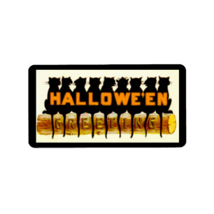 Black Cats Halloween Greeting Label