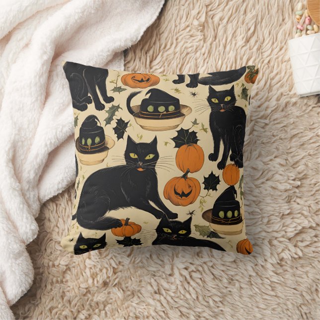 black cats halloween horror gifts funny boo 2024 throw pillow (Blanket)