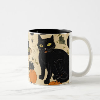 black cats halloween horror gifts funny boo 2024 Two-Tone coffee mug