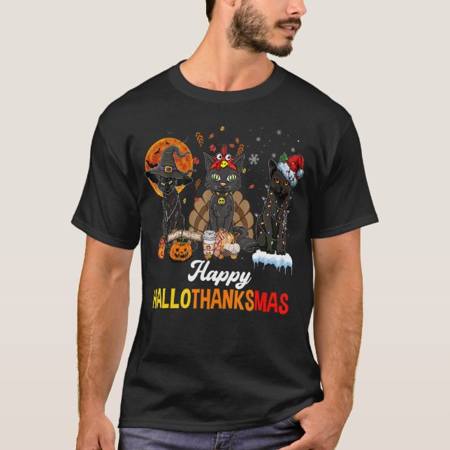 Black Cats Halloween Merry Christmas Happy Halloth T-Shirt (Front)