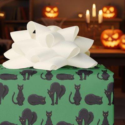 Black Cats Halloween Witch's Cat Pixel Art Pattern Wrapping Paper