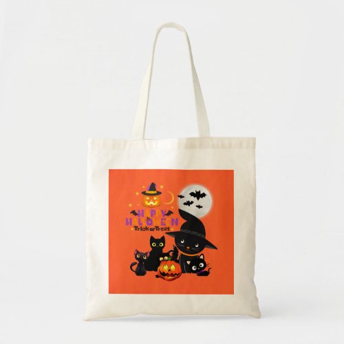 Black Cats Happy Halloween Reusable Tote Bag