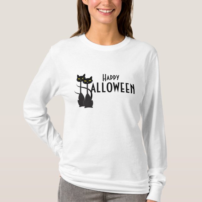 Black Cats Happy Halloween T-Shirt (Front)