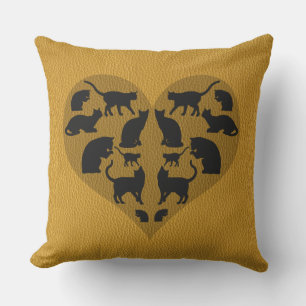 Black Cats Heart Throw Pillow
