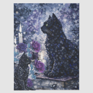 Black Cats In a Dark Blue Gothic Abstract Mosaic Tissue Paper