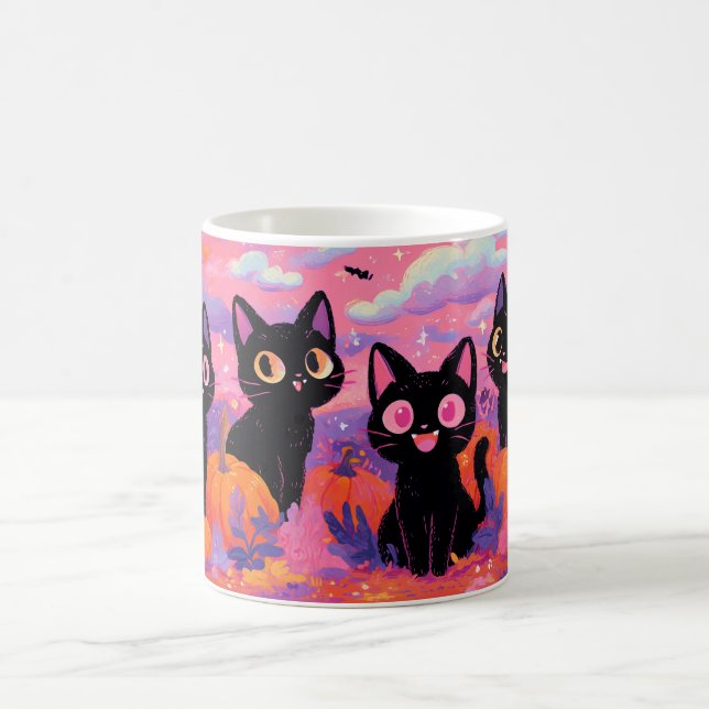 Black Cats in a Pumpkin Patch Mug (Center)