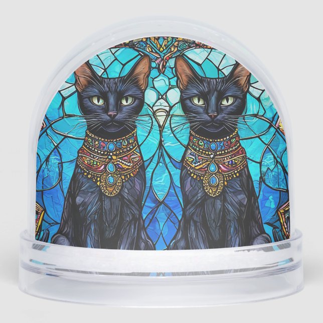 Black Cats in Artistic Stained Glass Design Snow Globe (Front)
