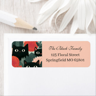 Black Cats In Dahlia Flower Garden Return Address Label