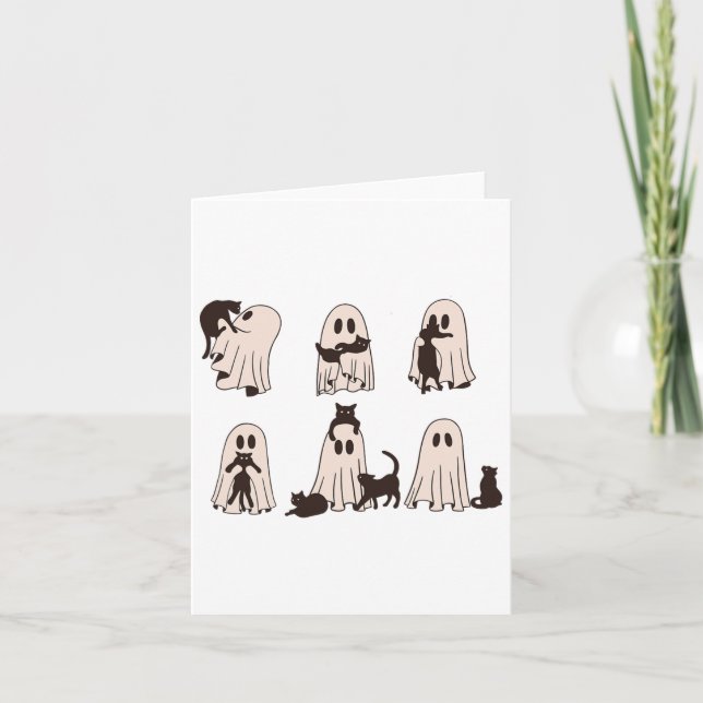Black Cats In Ghost Costume - Cute Ghost Cat Hallo Card (Front)