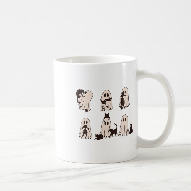 Black Cats In Ghost Costume - Cute Ghost Cat Hallo Coffee Mug (Right)