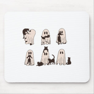 Black Cats In Ghost Costume - Cute Ghost Cat Hallo Mouse Pad