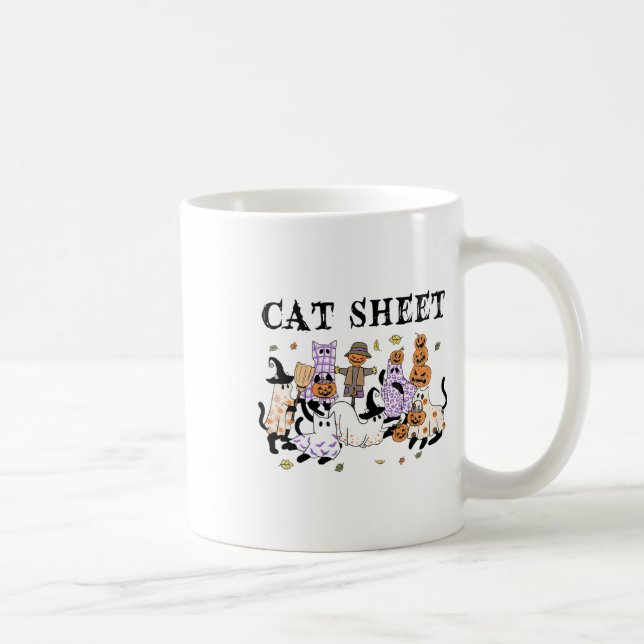 Black Cats In Ghost Costume Funny Cat Sheet Hallow Coffee Mug (Right)