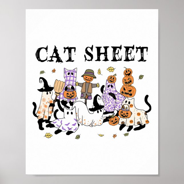 Black Cats In Ghost Costume Funny Cat Sheet Hallow Poster (Front)