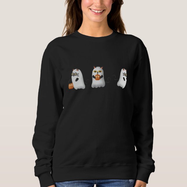 Black Cats in Ghost Costume Sweatshirt (Front)