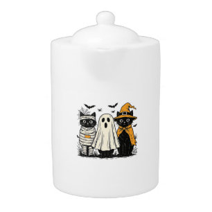 Black Cats in Halloween Costumes – Ghost, Witch, a Teapot