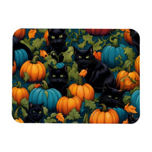 Black cats in Pumpkin patch _ Halloween Magnet