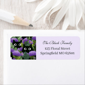 Black Cats In Purple Flower Garden Return Address Label