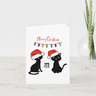 Black Cats in Santa Hats Merry Christmas Card