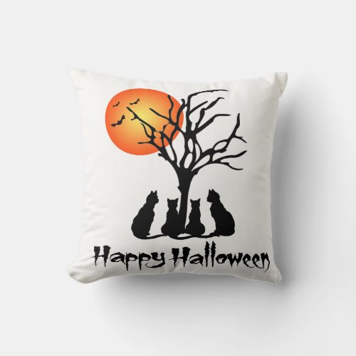 Black Cats In The Moonlight Throw Pillow
