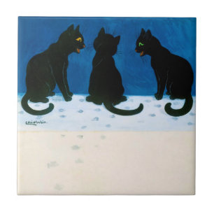 Black Cats in the Snow, Louis Wain Ceramic Tile
