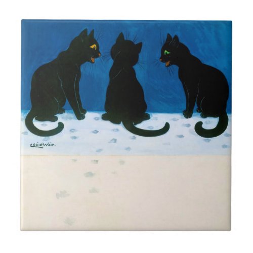 Black Cats in the Snow Louis Wain Ceramic Tile