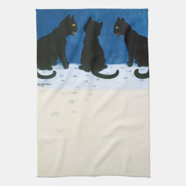 Black Cats in the Snow, Louis Wain Kitchen Towel (Vertical)