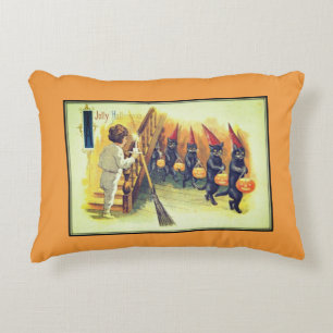 Black Cats Jolly Halloween Vintage Halloween Card Accent Pillow