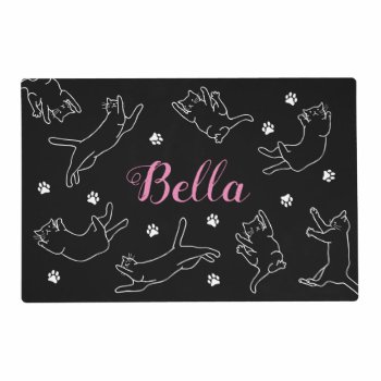 Black Cats Kitten Pattern Custom Name Placemat by PencilPlus at Zazzle