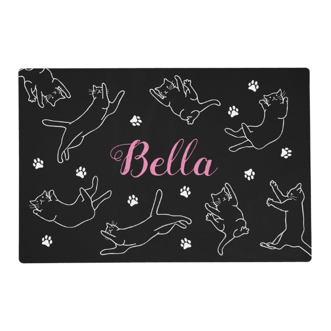 Black Cats Kitten Pattern Custom Name Placemat (Front)