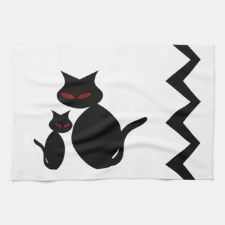 Black Cats Mama and Baby Art Deco Kitchen Towels