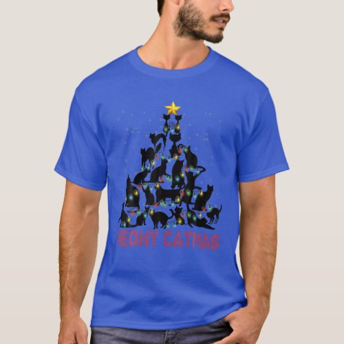 Black Cats Meowy Catmas Christmas Tree Lights Orna T_Shirt