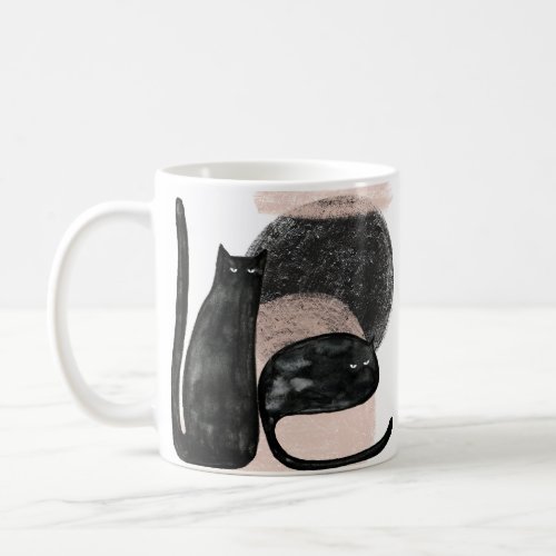 Black cats minimalist illustration cat modern art coffee mug