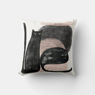 Black cats minimalist illustration, cat modern art throw pillow