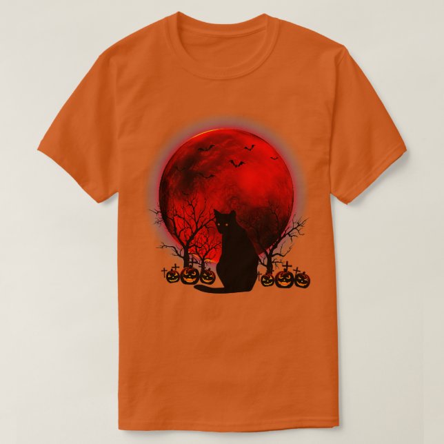 Black Cats Moon Pumpkin Funny Halloween Horror Gif T-Shirt (Design Front)