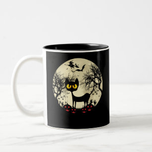 Black Cats Moon Pumpkin Funny Halloween Horror Two-Tone Coffee Mug